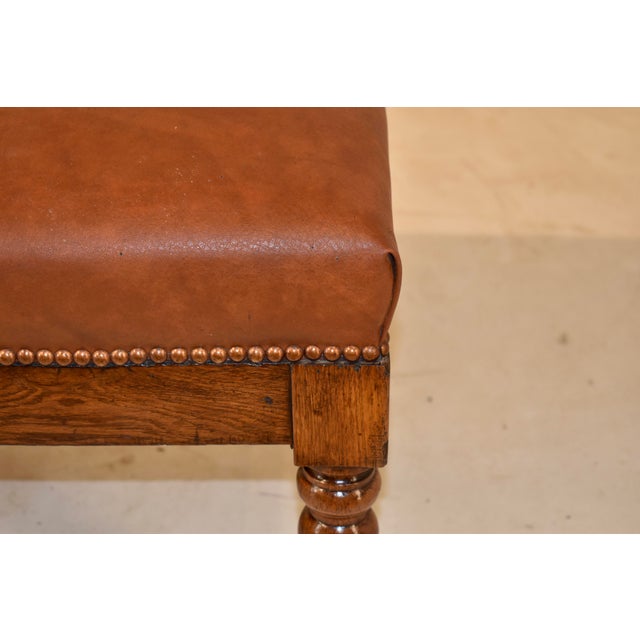 19th Century English Oak Upholstered Leather Bench For Sale - Image 9 of 9