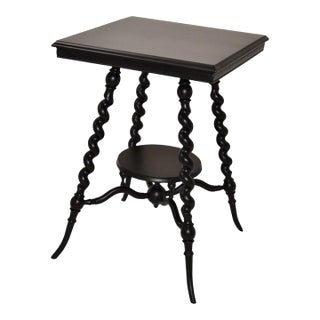 Victorian Early 20th Century French Barley Twist Table Black Finish Hand-Carved For Sale
