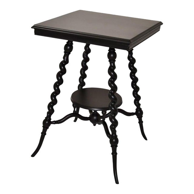 Victorian Early 20th Century French Barley Twist Table Black Finish Hand-Carved For Sale