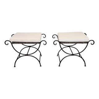 Italian Metal Iron Stools with Roll Arm, 1960s, Set of 2 For Sale