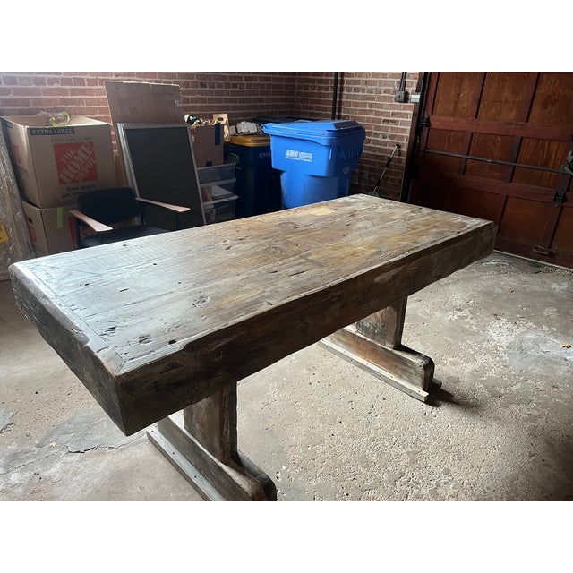 Vintage Solid Wood Trestle Table, Buffet, Server or Island For Sale In Chicago - Image 6 of 6