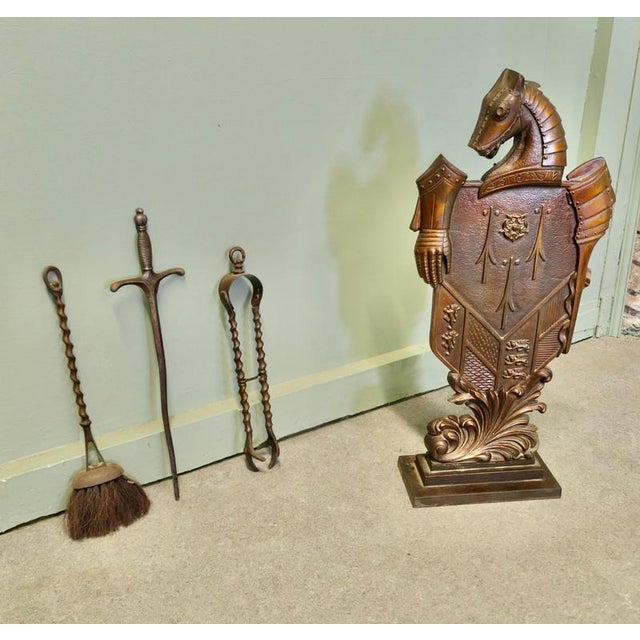 Iron Armoured Knight and Horse Companion Fire Tools, 1930, Set of 4 For Sale - Image 3 of 7