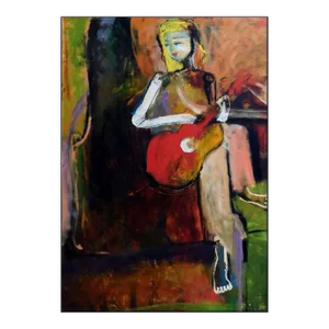 "Red Guitar" Helen Zarin Original Abstract Figurative Signed Oil Painting