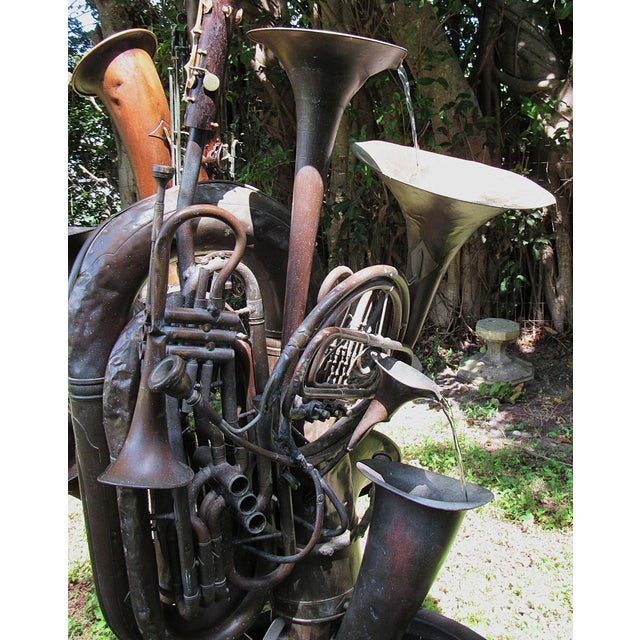 ​Vintage Outdoor Garden Fountain of Sculpted Mid-Century Brass Musical Instruments- 6 Ft+ Kinetic Water Feature For Sale In Miami - Image 6 of 18