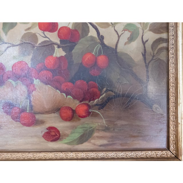 19th Century American Still Life Oil Painting of Cherries, Unsigned For Sale - Image 9 of 13