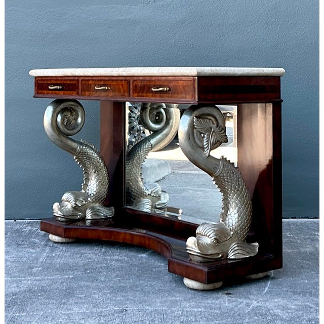 Wood Vintage Maitland Smith Silver Koi Console Table For Sale - Image 7 of 12