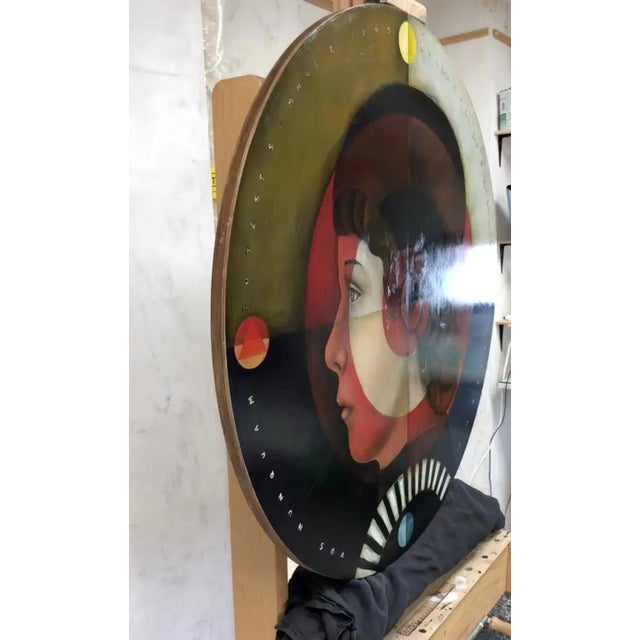 The Stoic’s Shield, Oil on Canvas, Whimsical Pop Art Portrait Master, Round, 2020 For Sale - Image 3 of 5