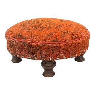 1980s Vintage Handmade Rug Upholstered Ottoman For Sale