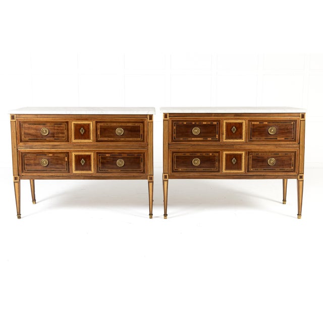 Brown 18th Century Italian Neoclassical Inlaid Chest of Drawers, Set of 2 For Sale - Image 8 of 13