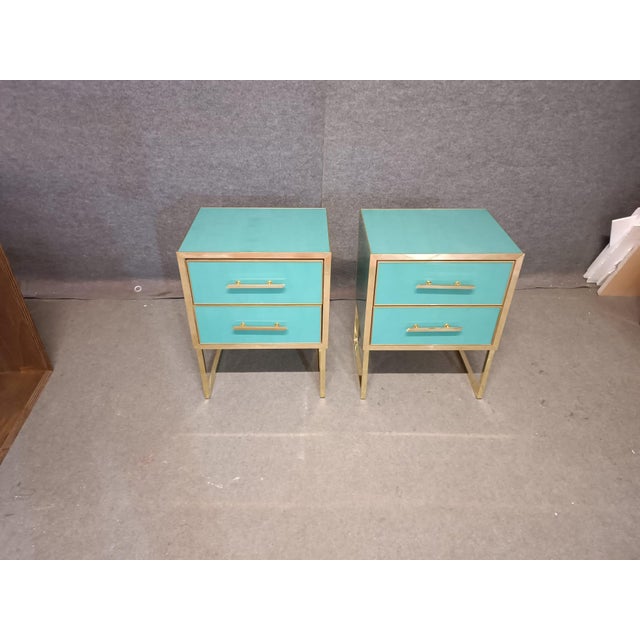 Handmade Azure Bedside Tables in Wood and Brass from Justfurnituress SRL, Set of 2 For Sale - Image 4 of 11