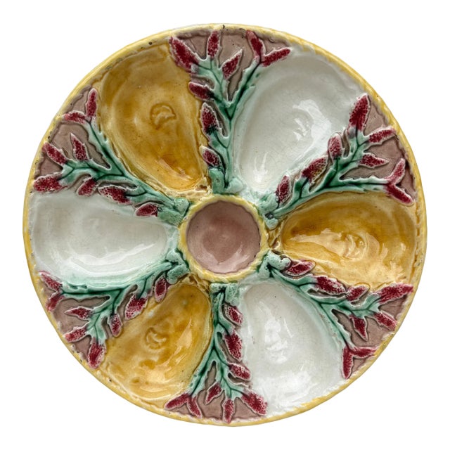 19th Century Majolica Oyster Plate S. Fielding and Co For Sale