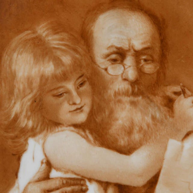 Realism Antique Painting on a Porcelain Plaque of a Man and Child For Sale - Image 3 of 10