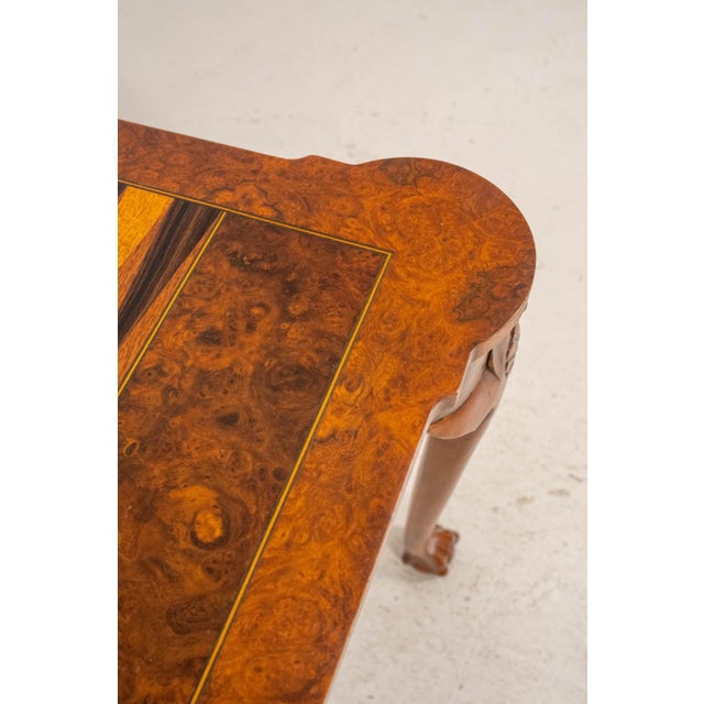 Chippendale Style Burl Walnut Flip Top Inlaid Game Table For Sale - Image 12 of 15