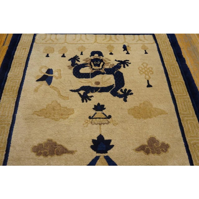 1910s Formidable Tan Beige and Navy Blue Color Chinese Peking Dragon Rug For Sale - Image 5 of 9