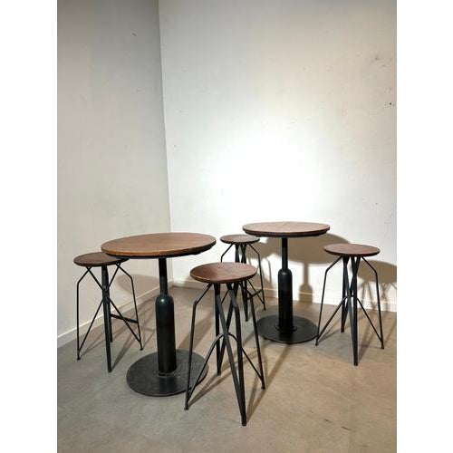 Industrial Wooden Stool with Metal Base For Sale - Image 6 of 7