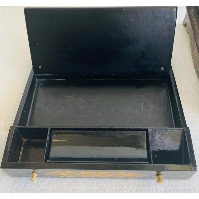 Antique English Papier Mache Cabinet With Writing Slope For Sale - Image 10 of 13