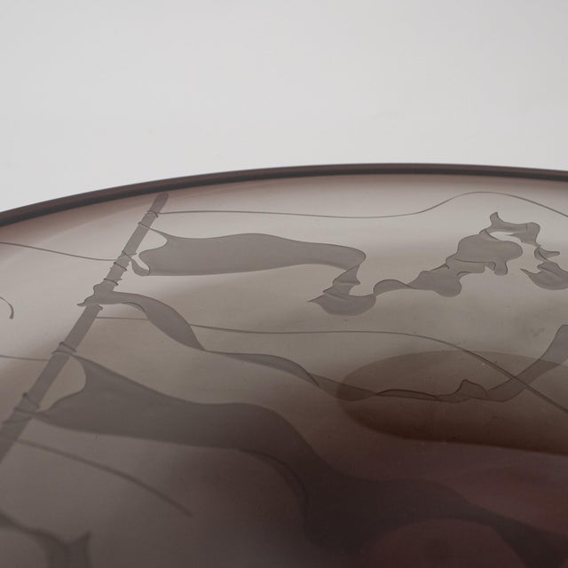 Glass Vandenlaan & Bliss Signed Etched Studio Glass Centerpiece Bowl For Sale - Image 7 of 8