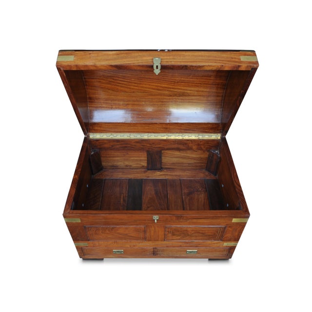 19th Century Anglo Indian Rosewood & Brass French Polished Domed Two Drawer Dowry Chest, 1890s For Sale - Image 4 of 8