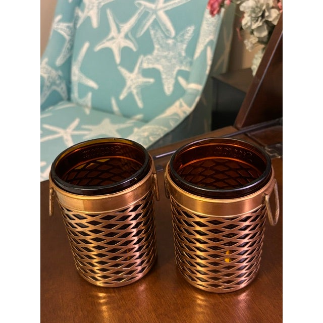 A handsome matched pair of vintage Seagram’s promotional barware cups/holders, manufactured in the USA by Scovill...