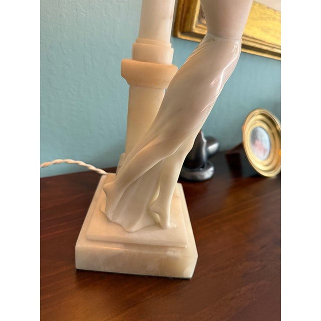 Art Deco 1930s Alabaster Carved Figural Table Lamp For Sale - Image 3 of 17