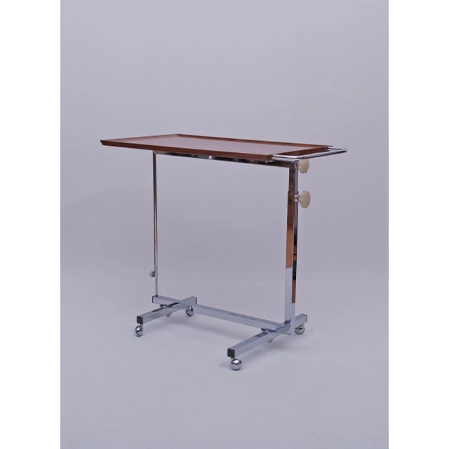 Variett Side Table with Wheels, Chrome and Wood Look from Bremshey, 1960s For Sale - Image 4 of 10