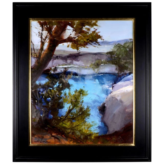 Howard Carr "Blue Water Inlet" Expressionist Oil Painting on Linen, Framed For Sale - Image 6 of 6