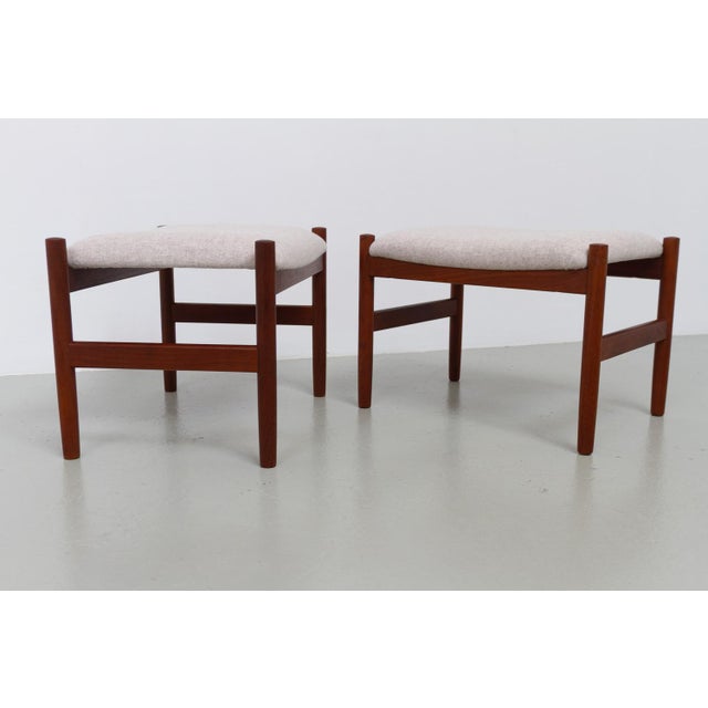 Beige Danish Modern Teak and Wool Ottomans by Hugo Frandsen for Spøttrup, 1960s, Set of 2 For Sale - Image 8 of 18