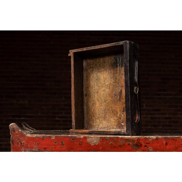 Antique Chinese Red Lacquer Cabinet With Hidden Compartment For Sale - Image 9 of 14