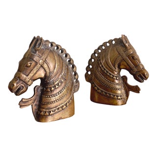 Vintage Mid Century Bronze Horse Head Equestrian Bookends - a Pair For Sale