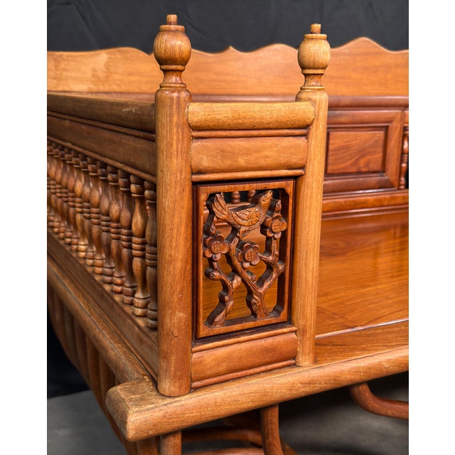 Indian Vintage Solid Teak Thai Carved Elephant Howdah Bench / Loveseat For Sale - Image 3 of 12