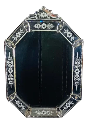 Louis XIV Glazing Bead Mirror in Engraved Glass, 1850