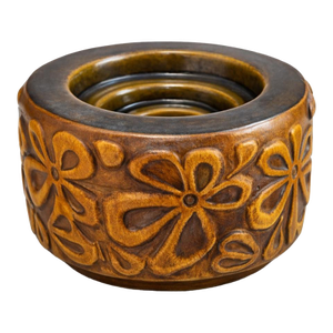 1970’s Vogel Studio Pottery Candle Holder – Carved Floral Motif – Mid-Century / 1970s Organic Modern – Usa