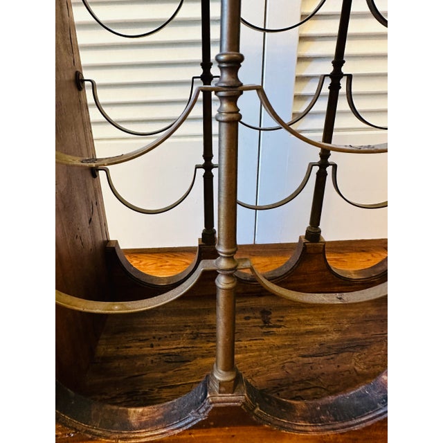 1960s Italian Rustic Brass and Wood 9-Bottle Wine Rack For Sale In San Francisco - Image 6 of 10