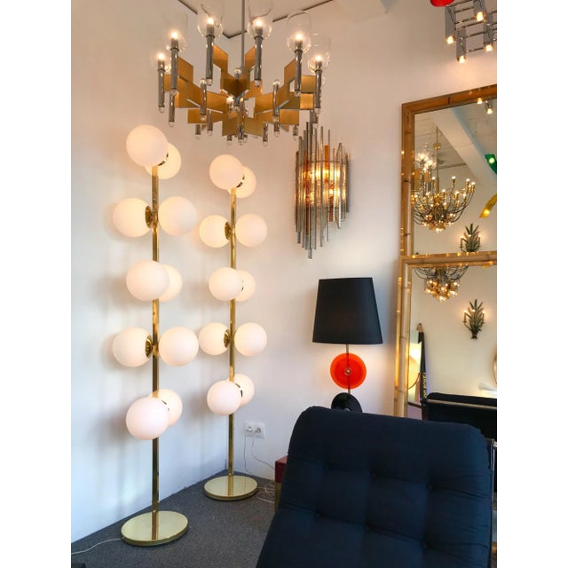 Contemporary Brass Floor Lamps Opaline Ball, Italy For Sale - Image 9 of 12