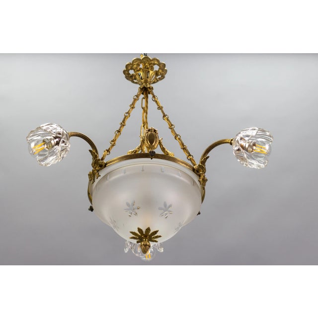 1930s Four Light French Neoclassical Style Gilt Bronze and Glass Chandelier For Sale - Image 5 of 18