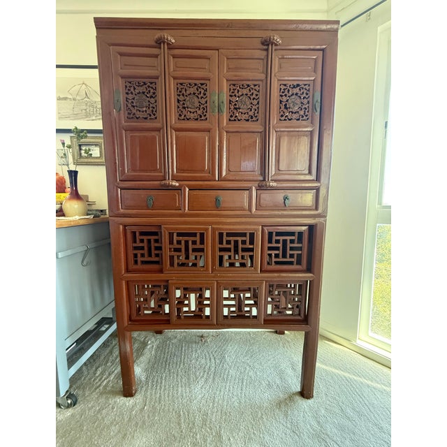 Chinese Mid 20th Century Chinese Lattice Storage Cabinet For Sale - Image 3 of 4