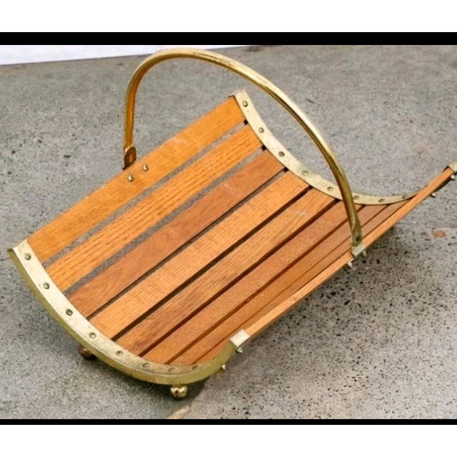 Mid Century Modern Magazine Rack Golden Oak wit Brass accents Holder Modernist Oak Brass Vintage Handle Gorgeous