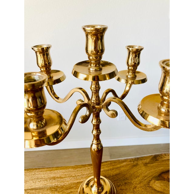 1980s Vintage Tall Golden Candelabra Beautiful Godinger Candle Holder “Made in India” Elegant Beautiful For Sale - Image 5 of 8
