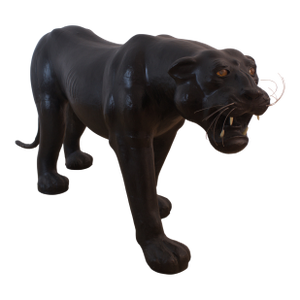 Massive Mid-Century Six-Foot Panther Sculpture, Leather Wrapped, Glass Eyes
