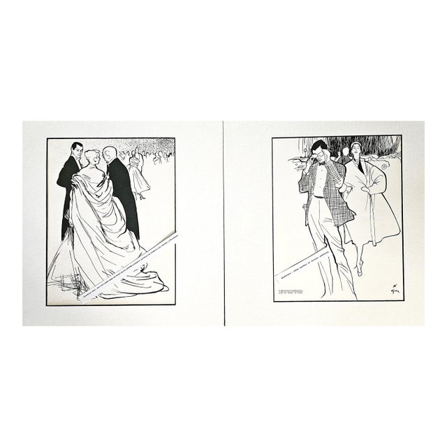 1951 Set of 2 French Fashion Prints...Dior, Balenciaga, Matted For Sale