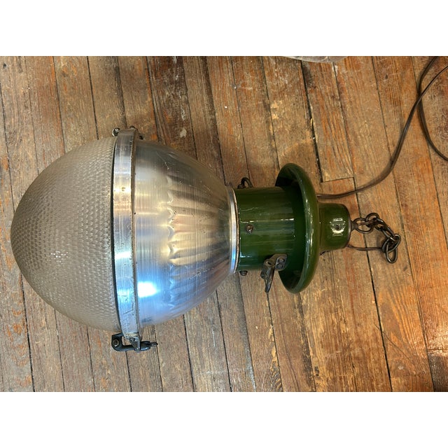 Vintage Industrial Pendants With Green Enamel - A Pair For Sale - Image 10 of 10