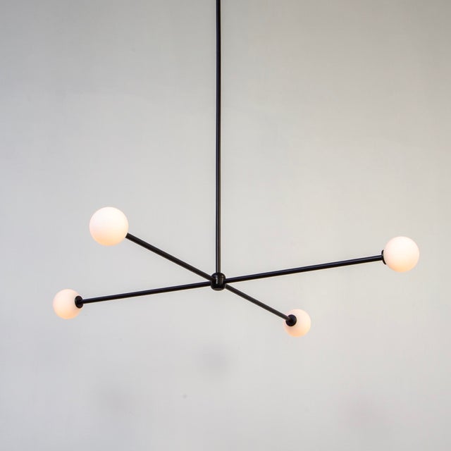 Globe 4 Chandelier, 39.25in Tall, Black, Modern, 3 Inches Glass Globes, by Research.Lighting, Modern, Minimal Hanging Light, Floor Model For Sale - Image 10 of 11