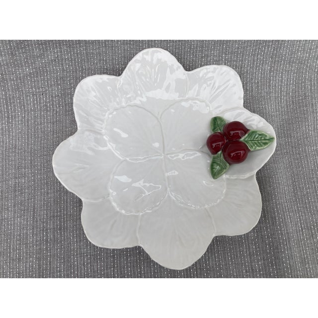Ceramic 1980s Vintage Bordallo Pinheiro White Leaf Cherry Dish For Sale - Image 7 of 11