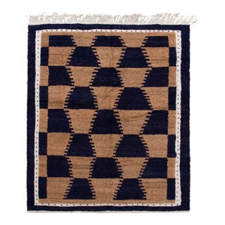 Vintage Tulu Rug in Brown, Deep Blue & White Geometric Pattern For Sale