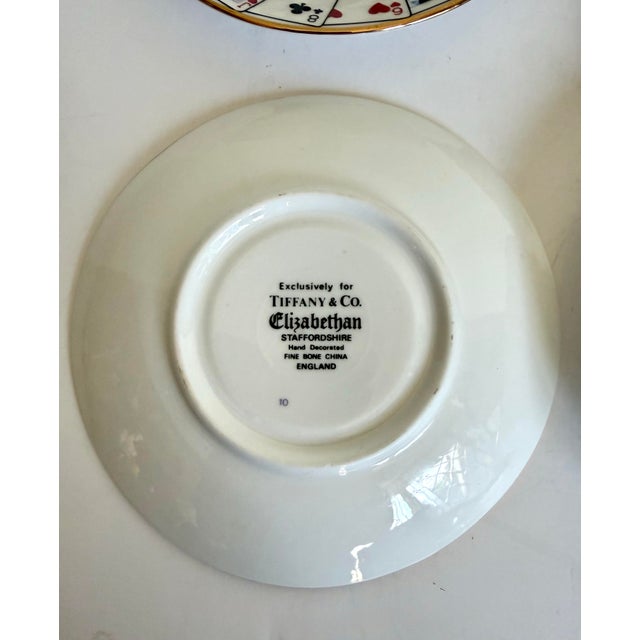 English Tiffany & Co Elizabethan Staffordshire Playing Card China Cocktail Plates – Set of 4 For Sale - Image 3 of 6