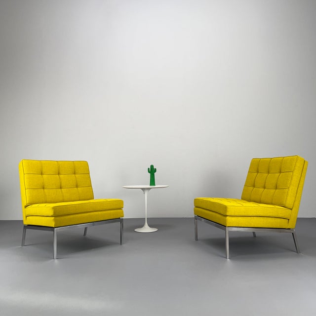 Vintage Yellow Minimalist Lounge Chairs by Florence Knoll for Knoll International, 1960s, Set of 2 For Sale - Image 4 of 15