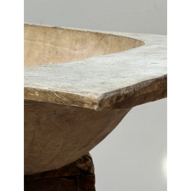 1950s XL Antique Sculptural Wooden Hand Carved Dough Bowl For Sale - Image 5 of 12