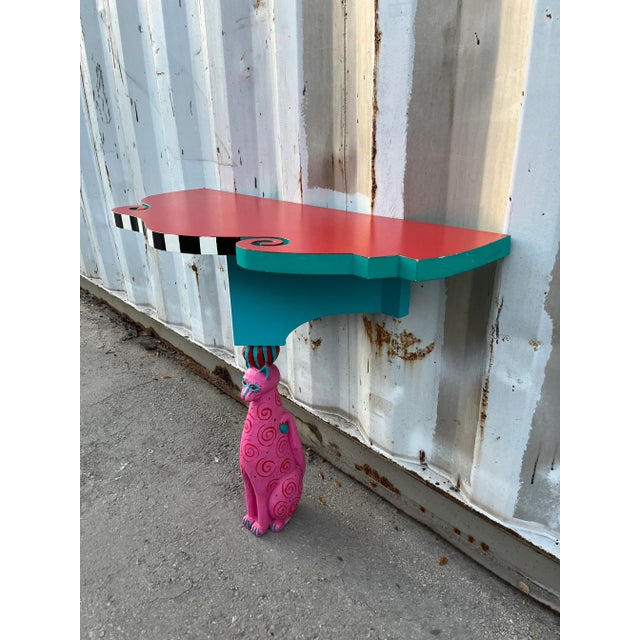 Vintage Whimsical Handcrafted Console / Entry Table With Cat Pedestal. For Sale - Image 4 of 16