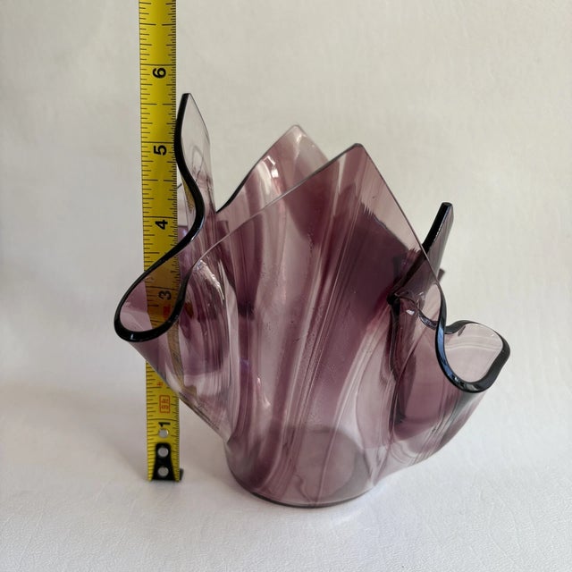 Vintage Murano Style Purple Ribbon Art Glass Handkerchief Asymmetric Swirl Bowl For Sale In Orlando - Image 6 of 7