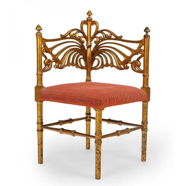 Art Deco Early 1900s Giltwood and Fabric Upholstered French Provincial Meets Art Nouveau Corner Chairs - Set of 3 For Sale - Image 3 of 5